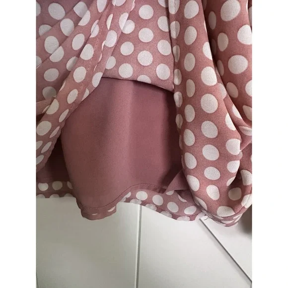 Rose & Olive Mauve/Cream Boho Ruffled Polka Dots Peasant Lined‎ Long Sleeve Sz M - Picture 6 of 7